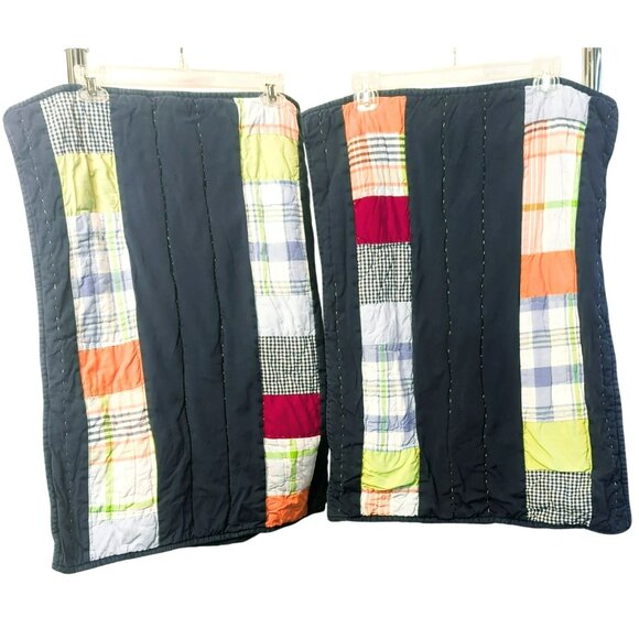 Pottery Barn Kids Plaid Patchwork Quilted Pillow Shams Set of 2 26x20in Navy - Picture 2 of 5